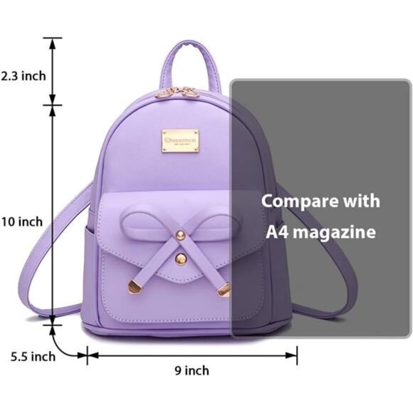 Girls Bowknot Cute Leather Backpack Mini Backpack Purse for Women - Picture 3 of 7